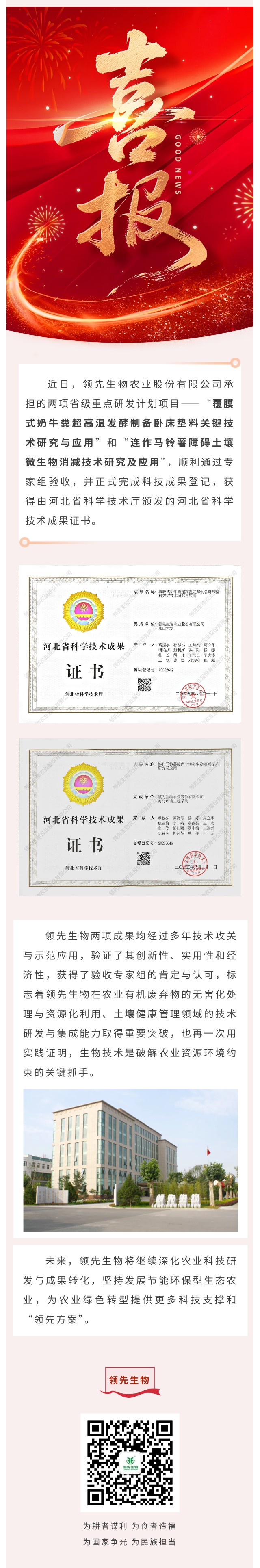 【喜訊】領(lǐng)先生物斬獲兩項省級科技成果！